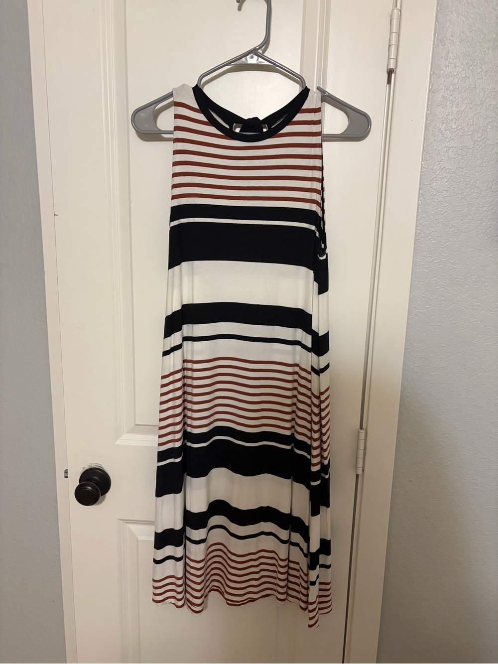 LOFT Striped Sleeveless Top in Black, White & Rust